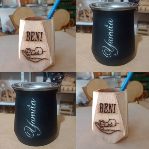 Mate de madera con escudo de fútbol grabado